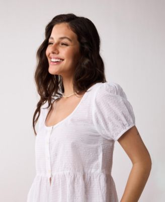 Women's Embroidered Peplum Top with Puff Sleeves