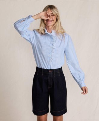 Women's Poplin Ruffle Button Front Shirt