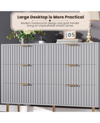 Zebra Six-Drawer Cabinet with Large Desktop, Modern Honeycomb Design, Gold Handle, Practical Storage Solution, and Artistic Sense for Bedroom