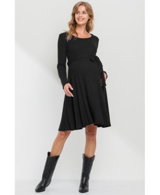 Maternity Rib Knit Empire Waist Long Sleeve Knee-Length Dress
