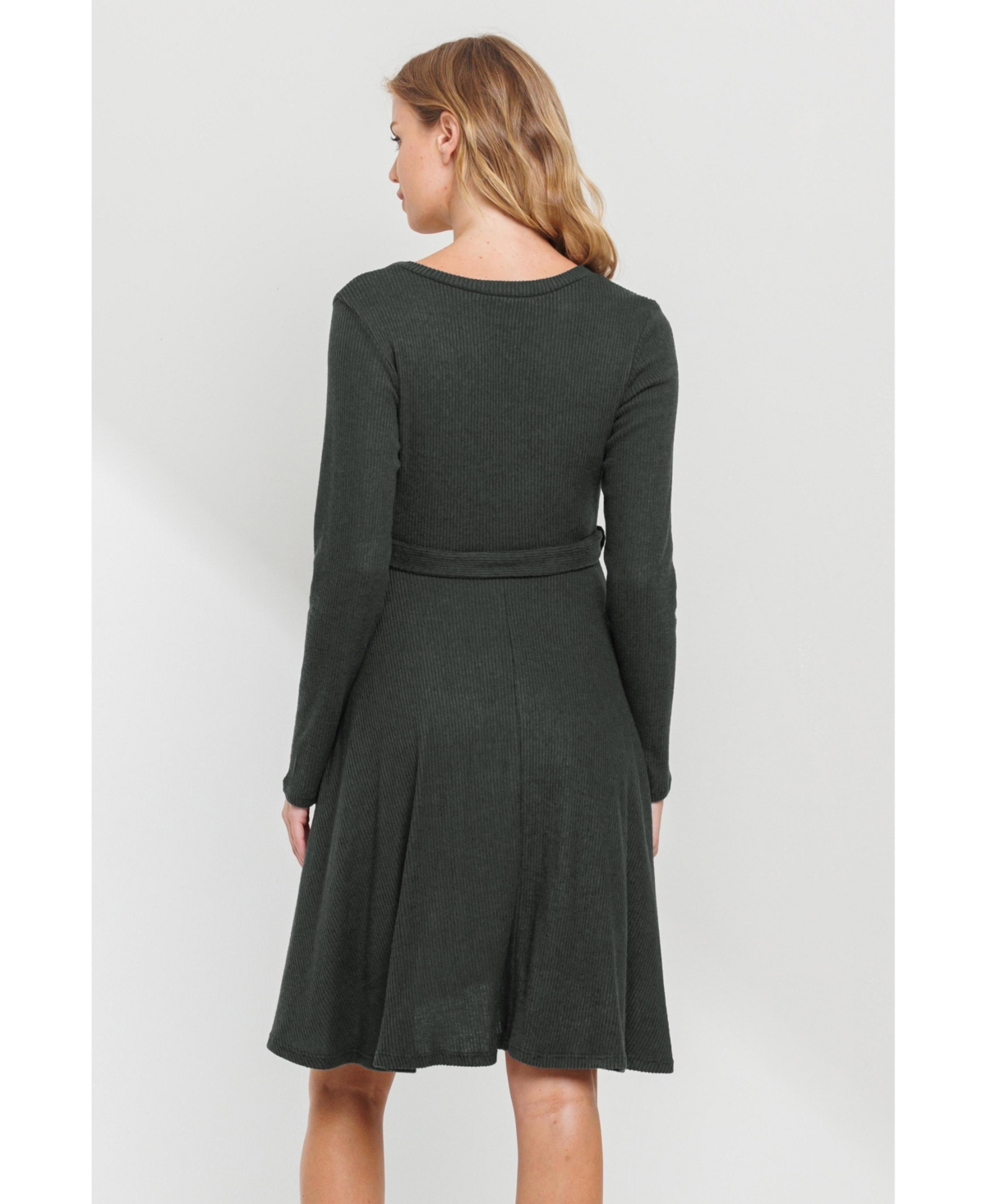 Hello Miz Maternity Rib Knit Empire Waist Long Sleeve Knee-Length Dress