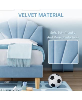 velvet upholstered design with an adjustable headboard and sturdy wood slat support is offered as a platform bed frame