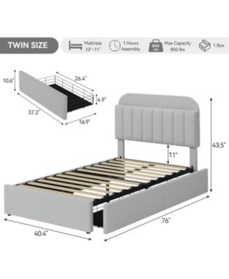 Twin Bed Frame with Storage Headboard, Kids Bed Frame with 2 Drawers, Boucle Upholstered Platform Bed with Bookcase, No Box Spring Needed