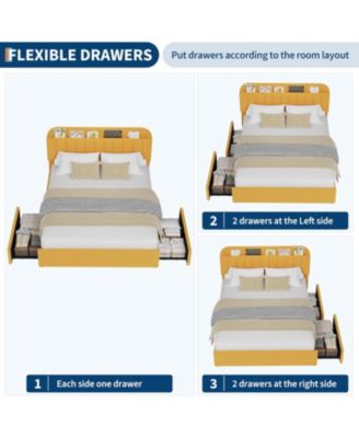 Bed Frame Upholstered Storage Bed with Headboard & 2 Storage Drawers, Metal Support Platform Bed Frame, Easy Assembly, No Box Spring