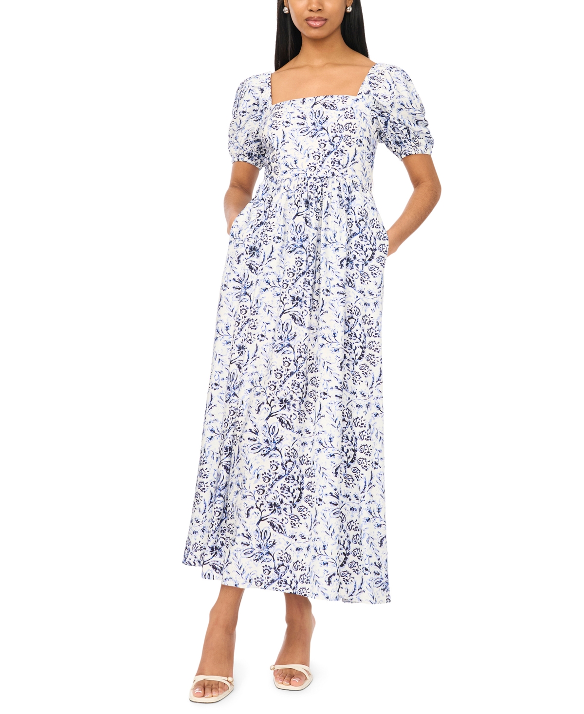 Msk Women's Short-Sleeve Square Neck Maxi Dress