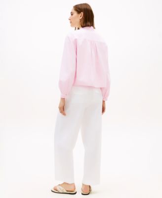 Women's Cropped Ruffled Oxford Collared Shirt