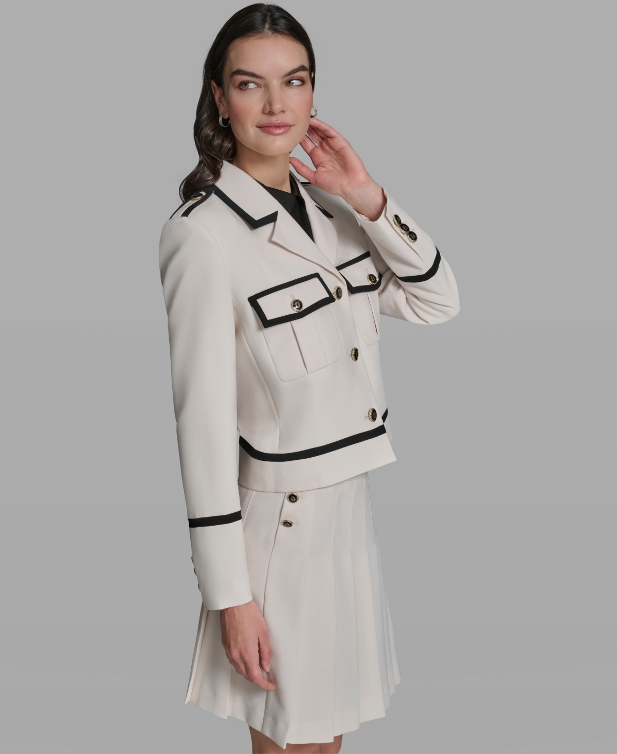 Karl Lagerfeld Paris Women's Notch Lapel Cropped Jacket