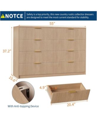 8 Drawer Fluted Dresser for Bedroom, 55" Wide Modern Chest of Drawers with Metal Handle, Fluted Wood TV Stand, Modern Large Dresser