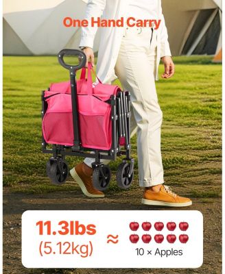 120L Pink & Black Folding Wagon with All-Terrain Wheels & Adjustable Handle