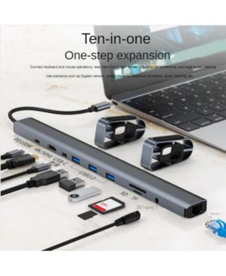 10-in-1 USB-C Hub with 100W PD 2.0 Charging & 4K HDMI Port, Foldable Laptop Stand Docking Station for Office & Home Use