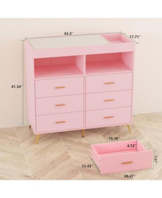 Dresser for Bedroom with 6 Drawers, Multi-Functional Nursery Dresser with LED Lights & Charging Station