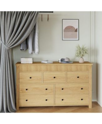 7 Drawer Dresser for Bedroom, Wooden Chest of Drawers, Fluted TV Stand, Storage Organizer for Living Room, Hallway and Entryway