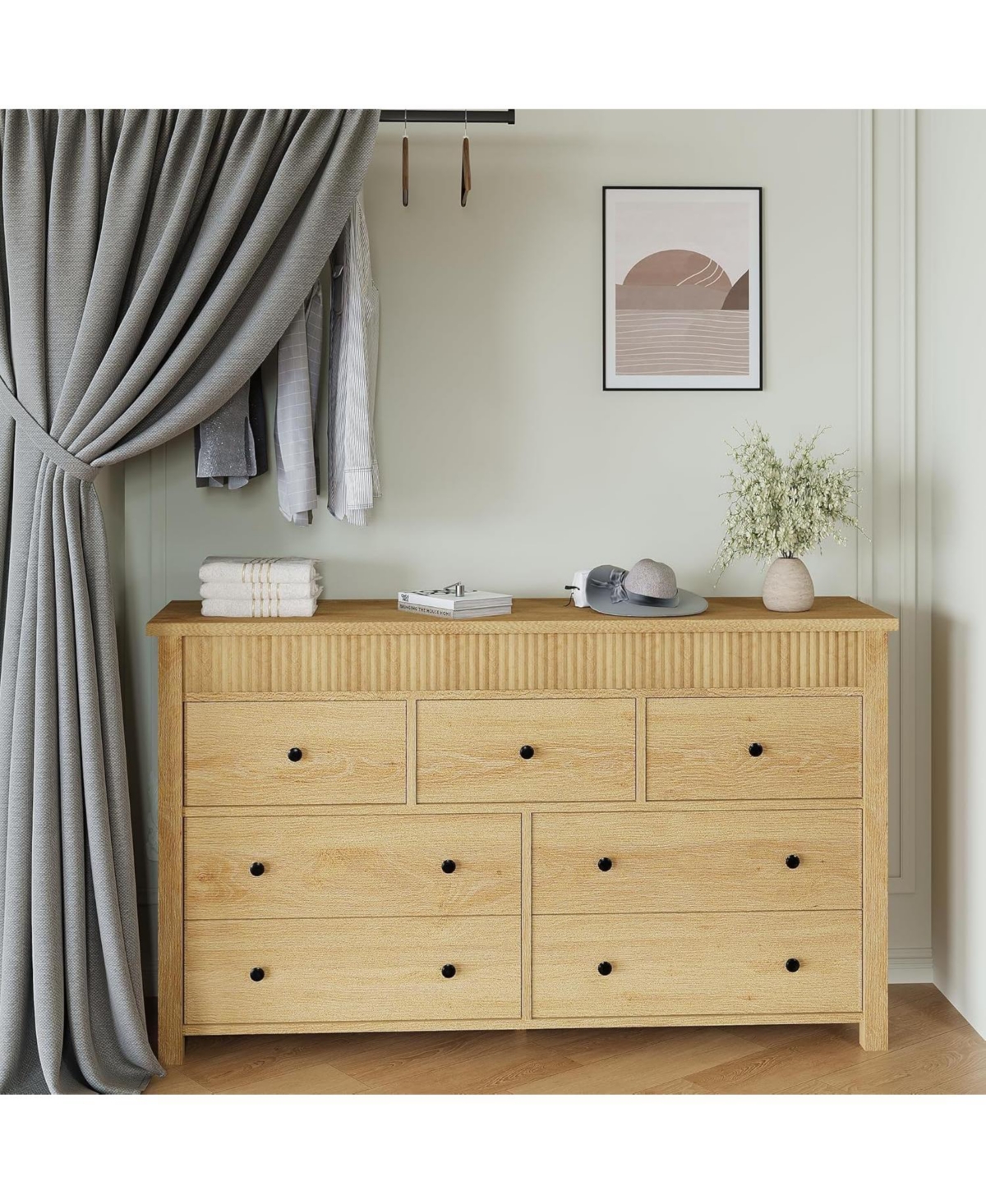 gaomon 7 Drawer Dresser for Bedroom, Wooden Chest of Drawers, Fluted Tv Stand, Storage Organizer for Living Room, Hallway and Entryway