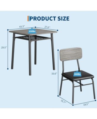 3-Piece Dining Table Set for 2 with Storage Rack, Wood Kitchen Table with Upholstered Chairs Set of 2