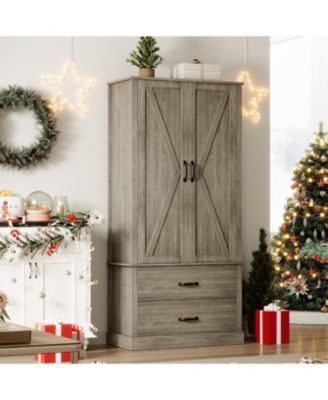 Farmhouse Kitchen Pantry Cabinet,Wood Kitchen Cabinet with Barn Door,Drawers and Adjustable Shelf,Versatile Storage for Dining Room,Living