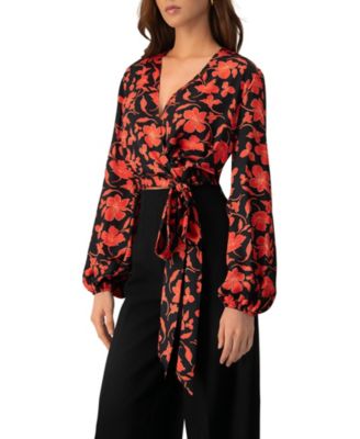 Women's Floral Wrap Blouse with Tie Waist