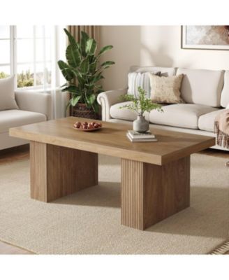 Farmhouse Coffee Table, 47.24 Inch Rectangle Center Table with Large Tabletop & Thick Base, Rustic Wooden Furniture