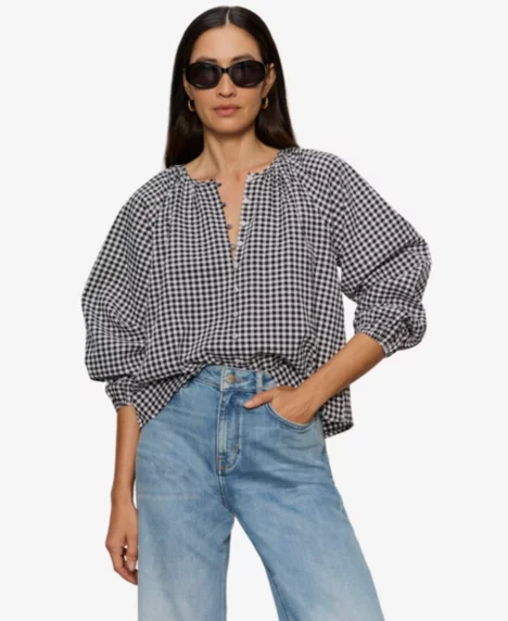 Petite Split Neck Long-Sleeve Top - Picnic