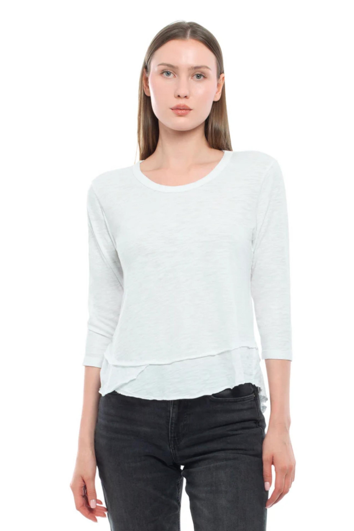 Wilt Clothing Women's 3/4 Sleeve Mock Layer Tee - White
