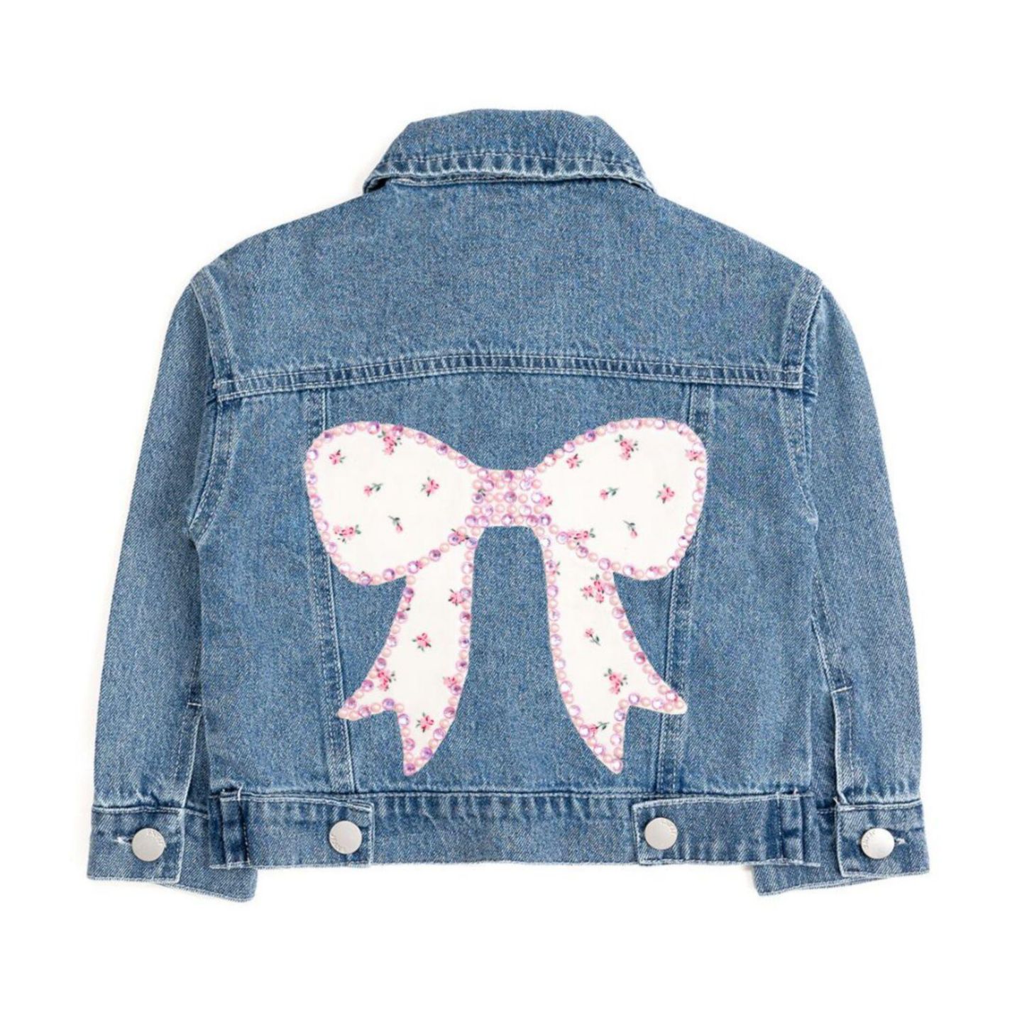 Куртка Sweet Wink Pearl and Gemstone Floral Bow Patch Denim для девочек, цвет: Джинсовый — фото 1