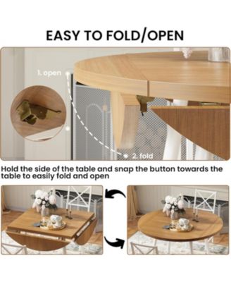 Dining Table Set for 4, Round Kitchen Table and 4 Stool Chair for Dining Room, 44.5" Drop Leaf Desk