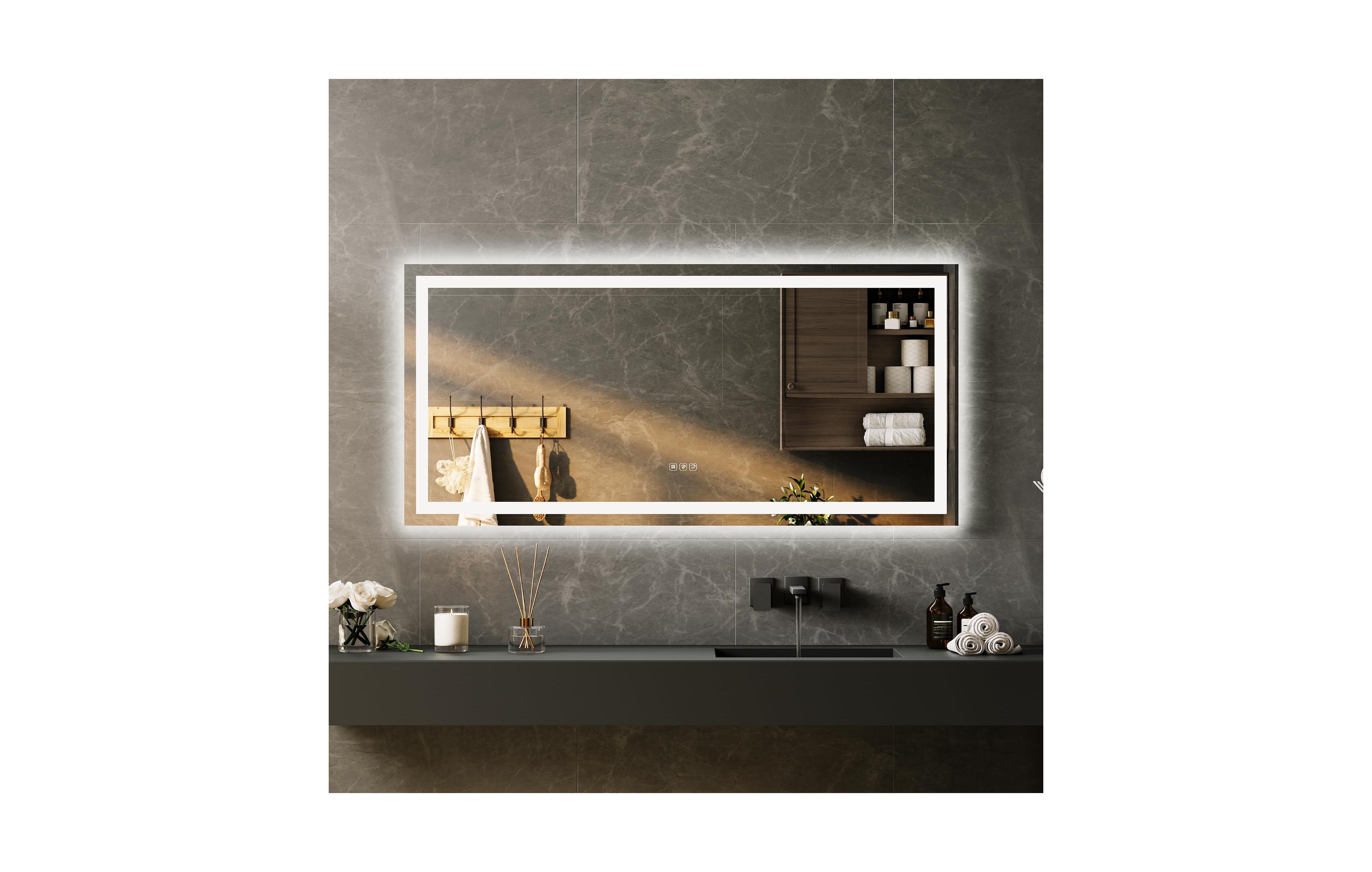 Homfan Led Bathroom Mirror with Lights, Front Lit + Backlit Vanity Mirror for Wall, Dimmable Lighted Bathroom Vanity Mirror, Anti-Fog