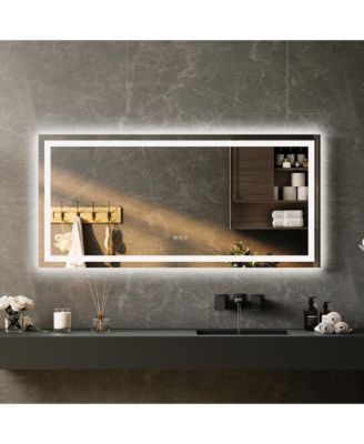 Homfan LED Bathroom Mirror with Lights, Front Lit + Backlit Vanity Mirror for Wall, Dimmable Lighted Bathroom Vanity Mirror, Anti-Fog, Memory Function