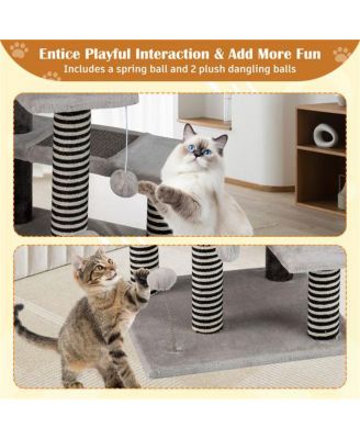3-in-1 Cat Activity Stairs: 37-Inch Tiered Perches with Scratching Mats, Spring Ball & Dangling Toys for Climbing and Play