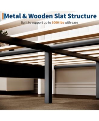 Queen Velvet Bed Frame with Wingback Headboard and Wood Slats