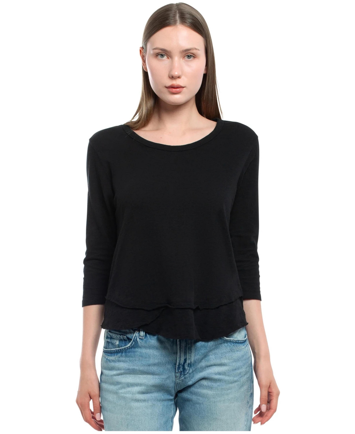 Wilt Clothing Women's 3/4 Sleeve Mock Layer Tee - Black