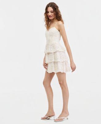 Women's Sweetheart-Neck Tiered-Lace Mini Dress