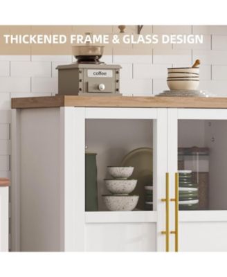 29" Large Buffet Sideboard Cabinet with 2 Glass Doors and Shelves, Modern Farmhouse Storage Cabinet Table for Kitchen Dining Room, Living Room,