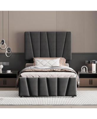 gaomon Twin Size Bed Frame with Adjustable Headboard and 2 Storage Drawers