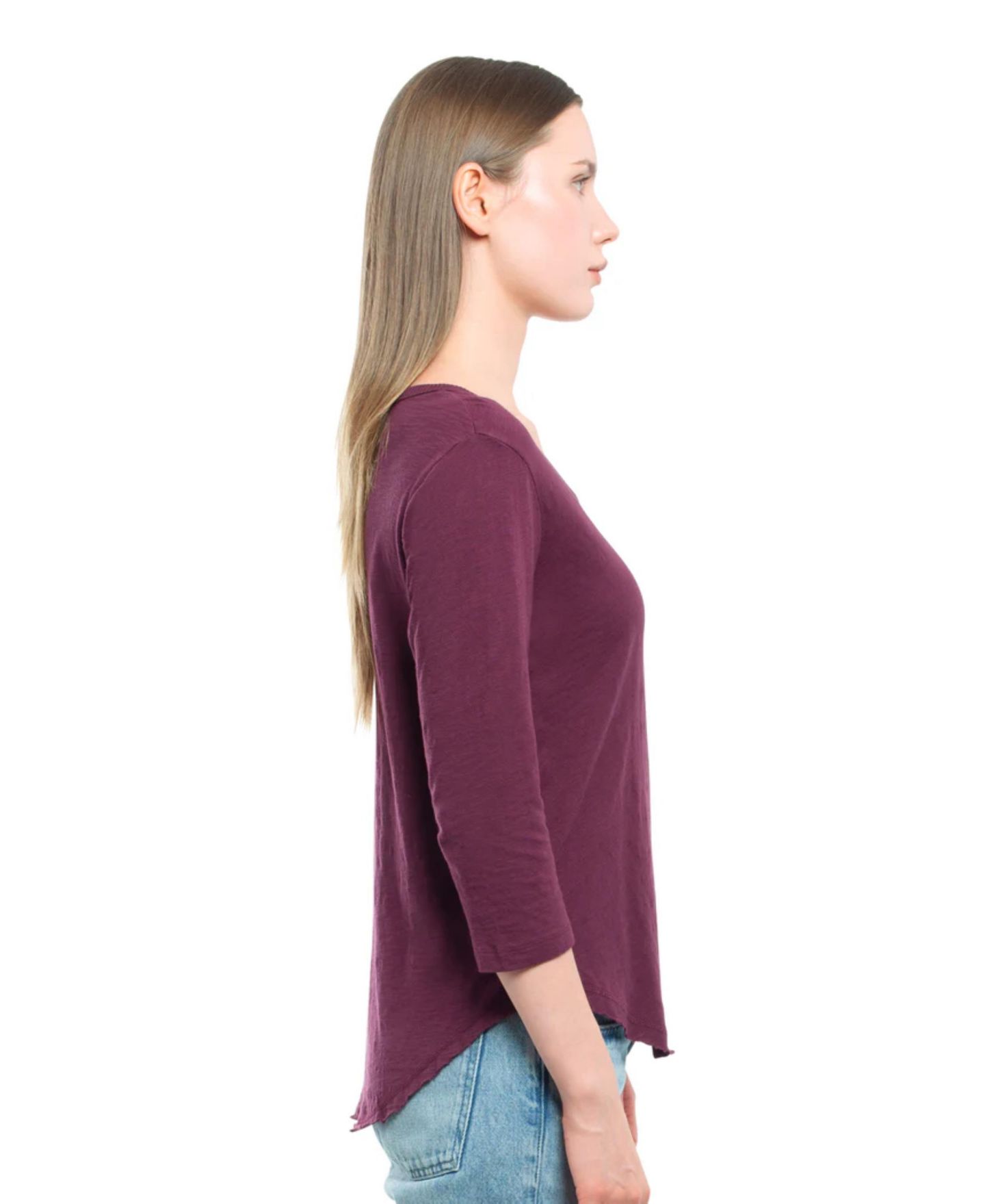 Женская футболка WILT 3/4 Sleeve V-Neck Shirttail, цвет: Тёмный инжирный — фото 3