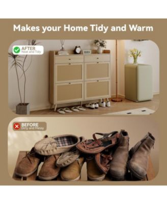 Rattan Shoe Cabinet Storage for Entryway, Shoe Organizer Cabinet with 4 Flip Drawers and 2 Slide Drawers