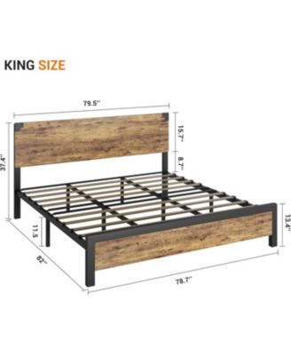 Gamon Rustic Brown King Platform Bed Frame with Wooden Headboard & Under Bed Storage
