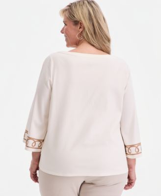 Plus Size Boat Neck Lace Detail Top