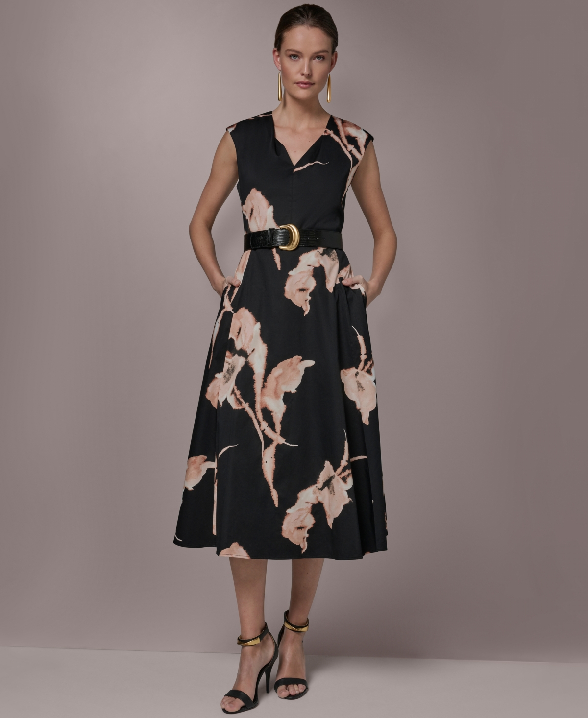 Donna Karan New York Women's Printed V-Neck Dress
