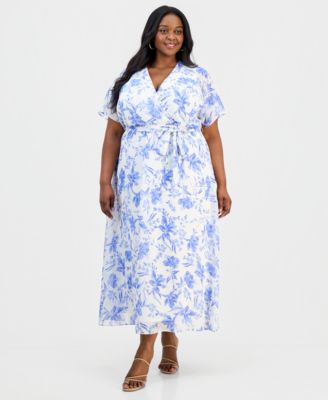 Plus Size Printed Flutter-Sleeve Maxi Dress