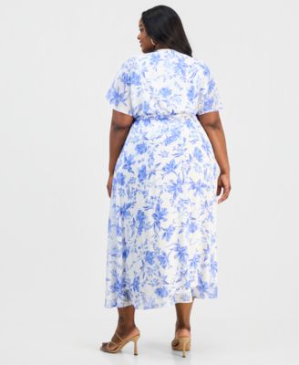Plus Size Printed Flutter-Sleeve Maxi Dress