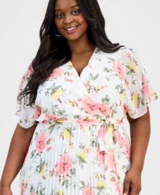 Plus Size Printed Flutter-Sleeve Maxi Dress