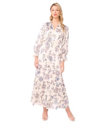 Women's V-Neck Long-Sleeve Maxi Dress