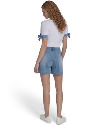 Women's Pleated Denim Shorts