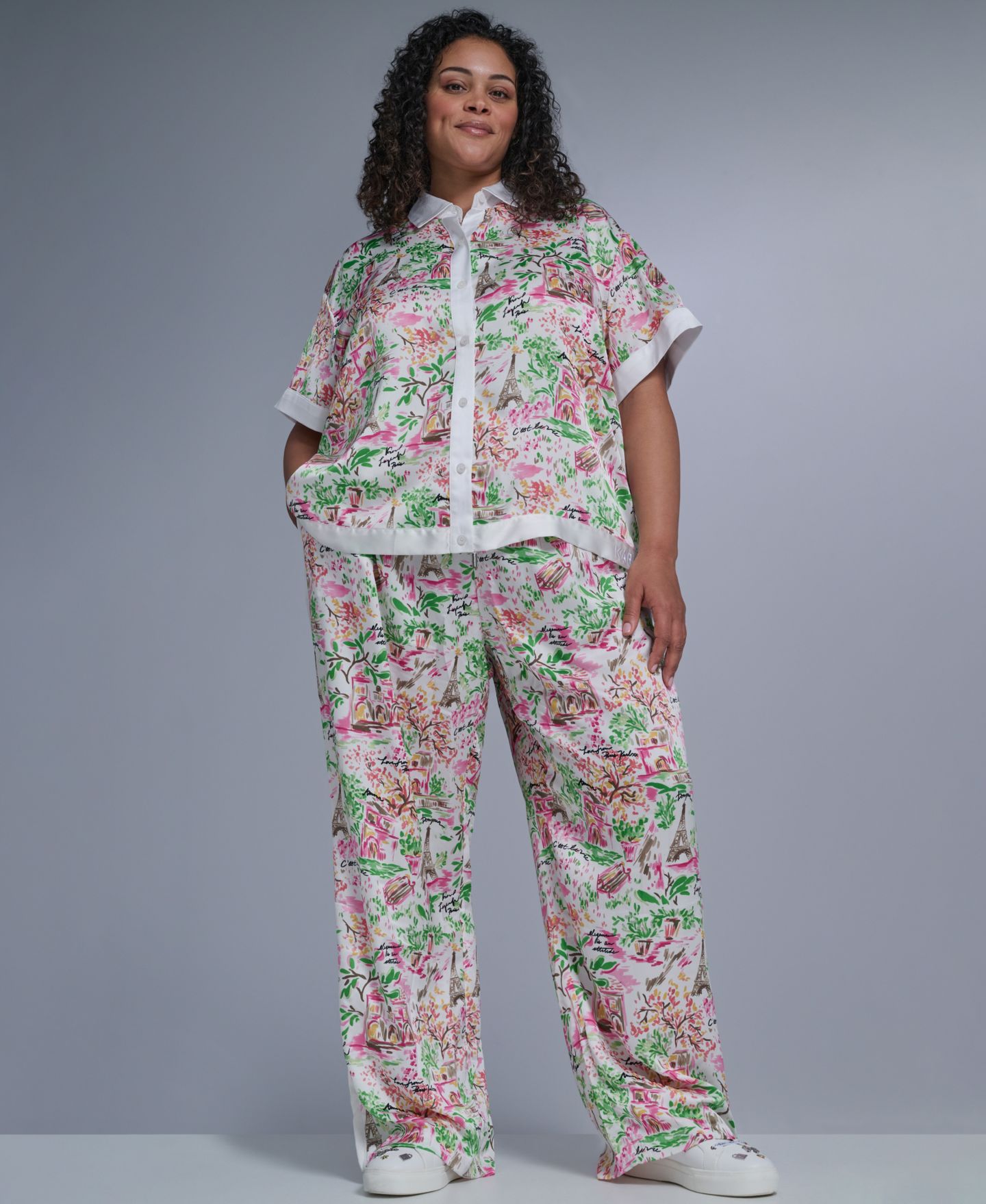 Женские брюки KARL LAGERFELD PARIS Plus Size Printed Soft, цвет: Розовый разноцветный — фото 1