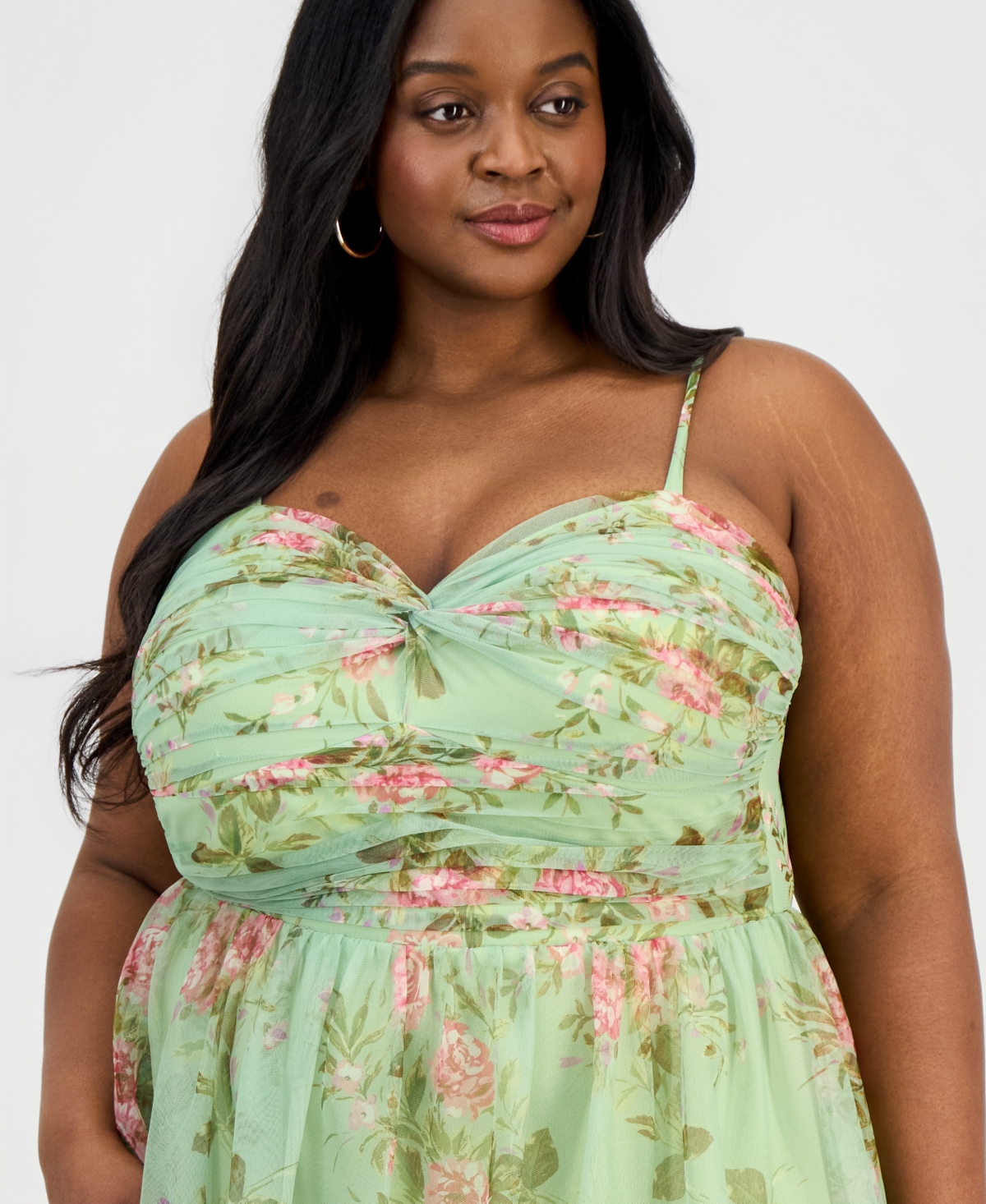 City Studios Trendy Plus Floral Mesh Tiered Gown