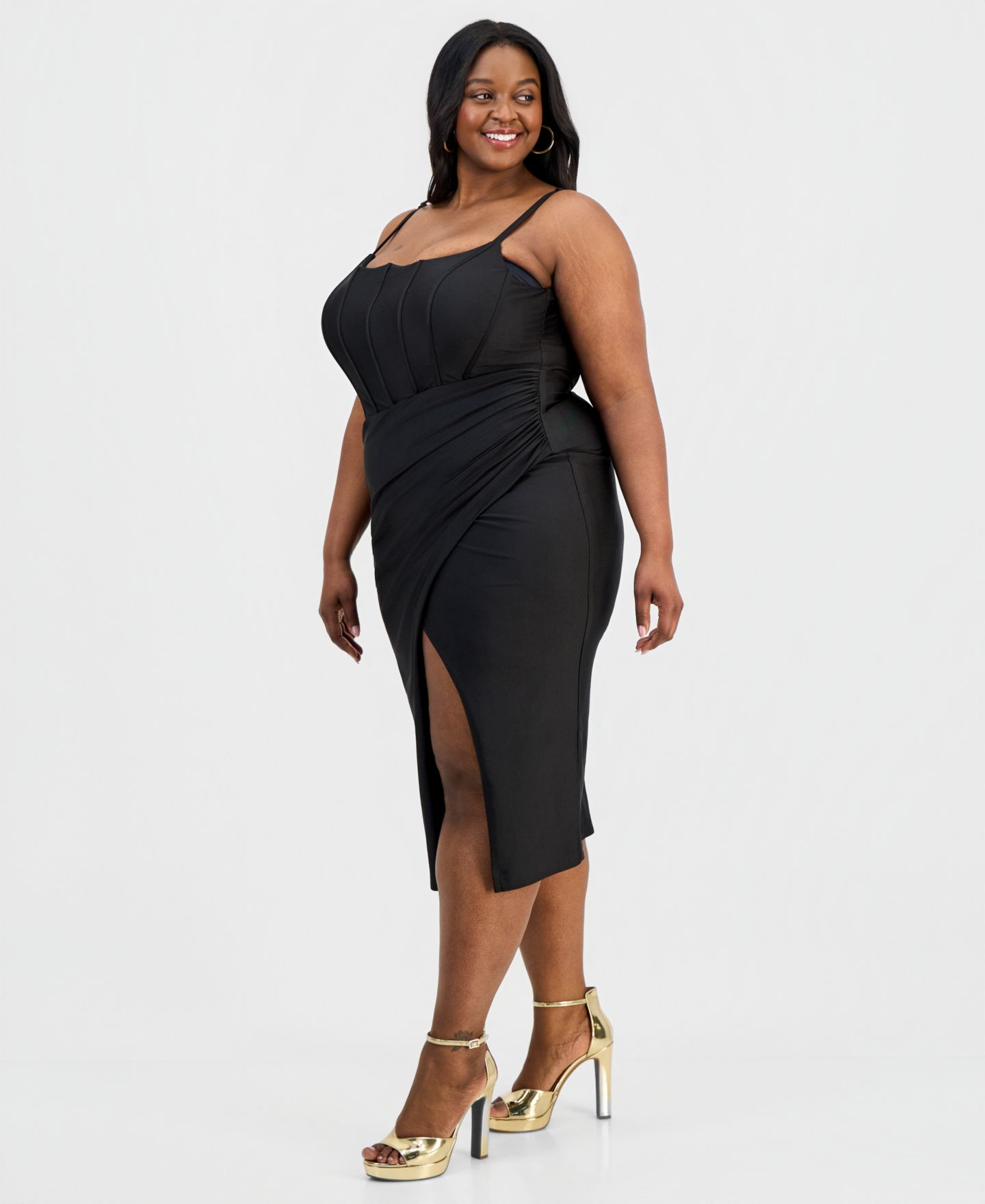 Женское платье B Darlin Trendy Plus Size Asymmetric Corset Midi, цвет: Чёрный — фото 2