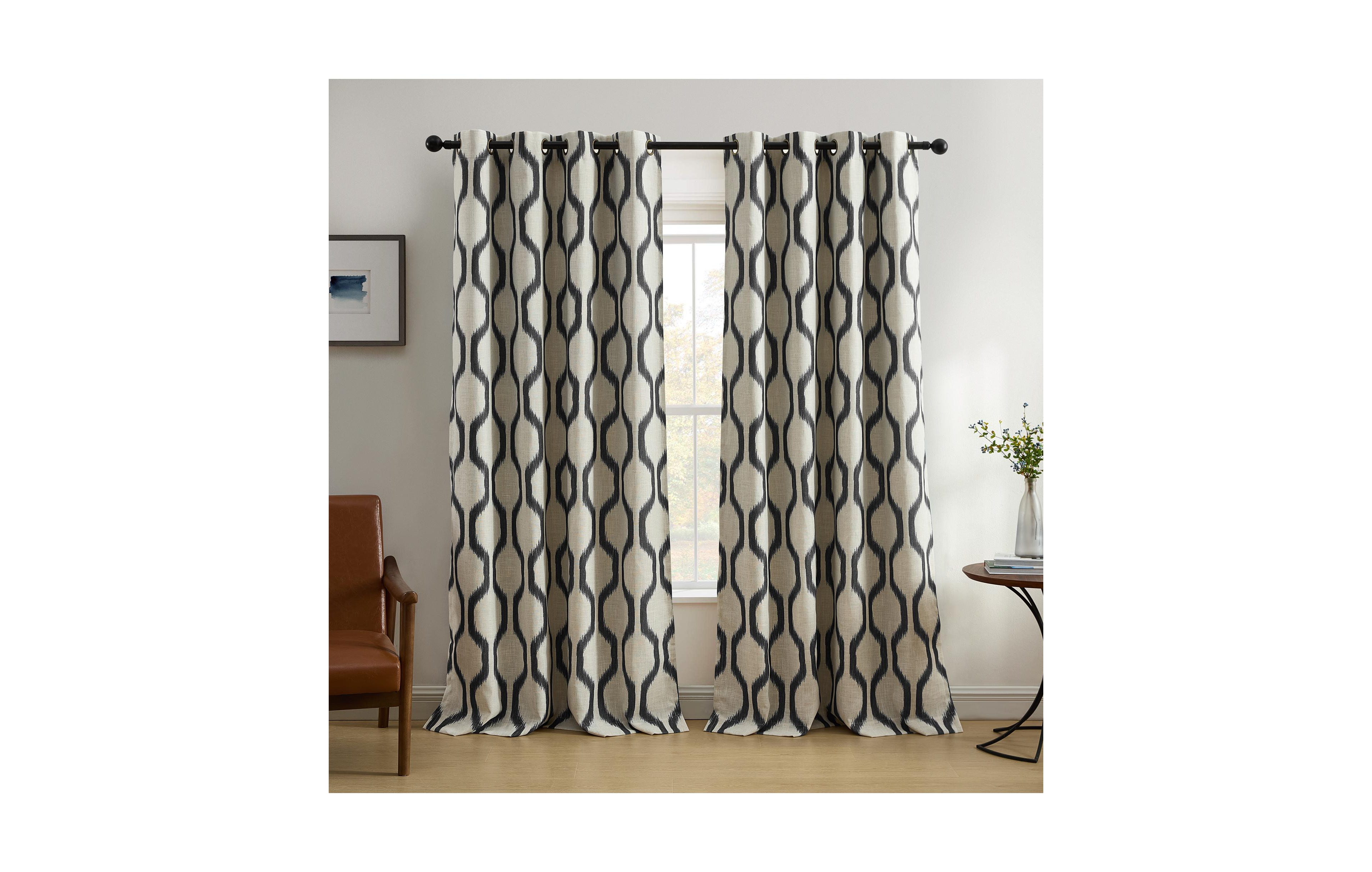 Elrene Home Fashions Renzo Ikat Geometric Linen Room Darkening Window Curtain