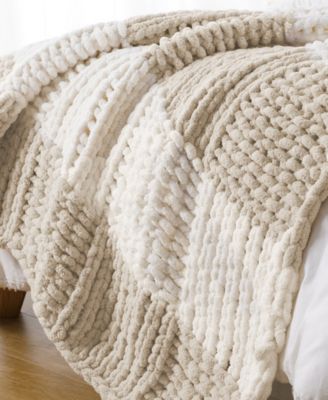 Color Blocked Thick Chenille Chunky Knit Throw, 50" x 60"