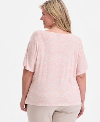 Plus Size Cowl-Neck Elbow-Sleeve Top