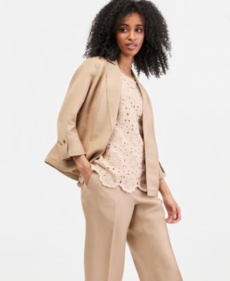 Open-Front Blazer, Crocheted Top & Pull-On Pants
